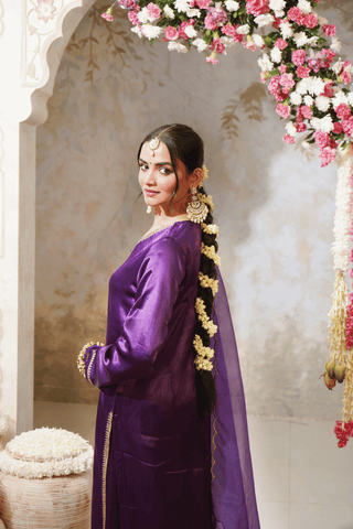 Purple Embroidered Gajji Silk Co-ord Set