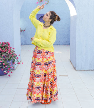 Yellow Jute Shirt & Printed Cotton Skirt