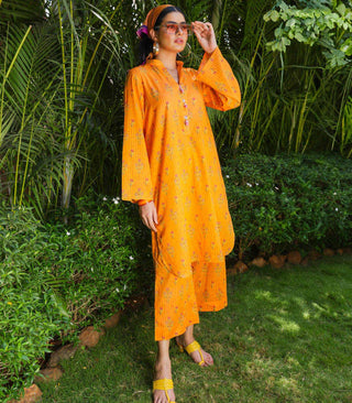 Orange Lawn Printed Co-ord Set