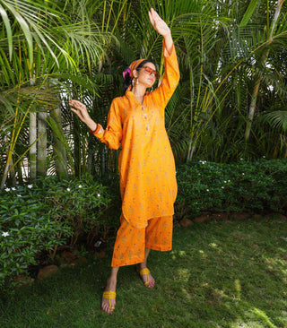 Orange Lawn Printed Co-ord Set