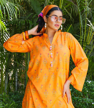 Orange Lawn Printed Co-ord Set