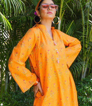 Orange Lawn Printed Co-ord Set