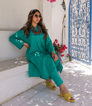 Teal Cotton Long Kurta