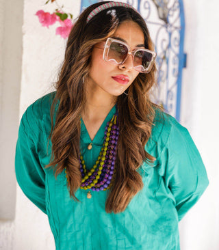 Teal Cotton Long Kurta