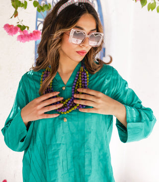 Teal Cotton Long Kurta