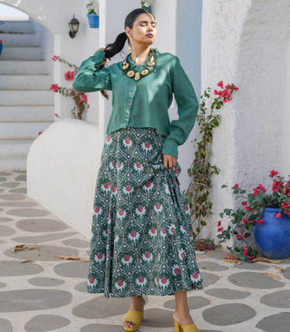 Green Jute Shirt with Cotton Skirt