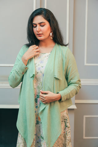 Pista Green Jute Jacket & Sleevless Dress Set