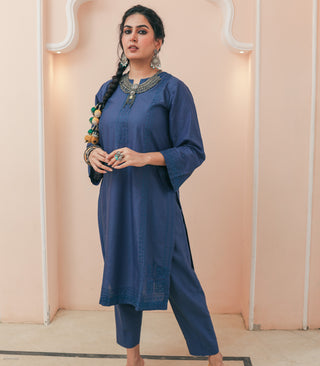 Navy Blue Lawn Embroidered Co-ord Set