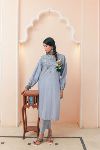 Powder Blue Embroidered Cord Set.