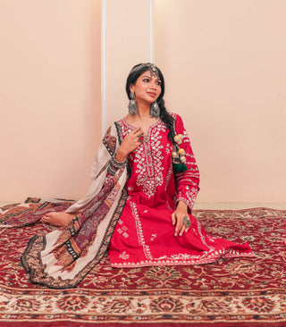 Red Lawn  Embroidered Kurta Set with Dupatta