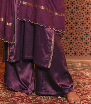 Purple Embroidered Gajji Silk Co-ord Set