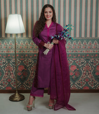 Purple Lawn Coord Set with Dupatta