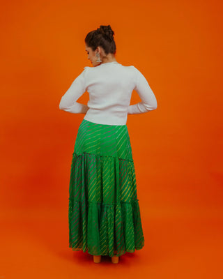 Green Chiffon Leheriya Skirt