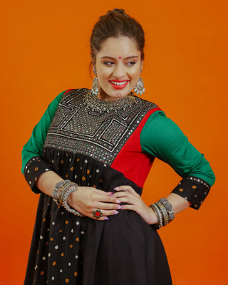 Black Cotton Bandhani Kurti