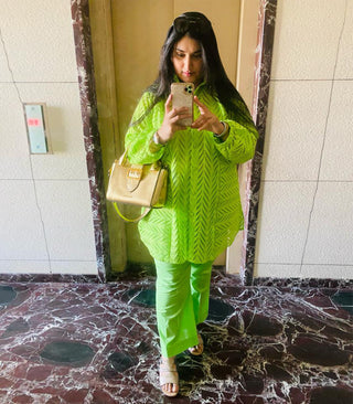 Parrot Green Chikankari co-ord set