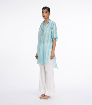 Teal Blue stripes kurta