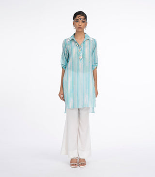 Teal Blue stripes kurta