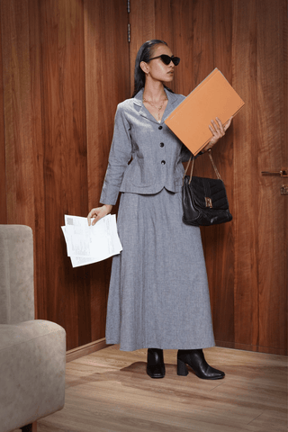 Dove Grey Box Pleat Skirt & Jacket Set