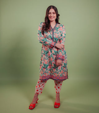 PEACH PRINTED KURTA SET