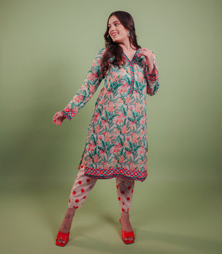 PEACH PRINTED KURTA SET