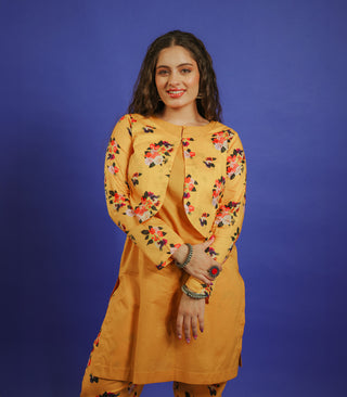 SAFFRON YELLOW CO ORD SET WITH PRINTED JACKET & BOTTOM