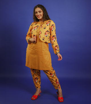 SAFFRON YELLOW CO ORD SET WITH PRINTED JACKET & BOTTOM