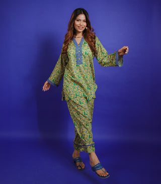 Lime Yellow PRINTED SHORT KURTA SET