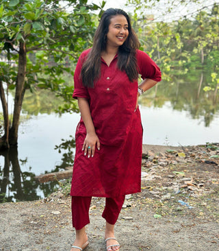 Deep Maroon Cotton Long Kurta