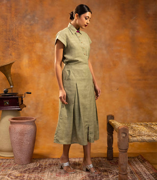 Olive Green Box Pleat Skirt & Shirt