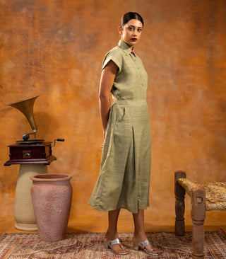 Olive Green Box Pleat Skirt & Shirt