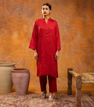 Deep Maroon Cotton Long Kurta