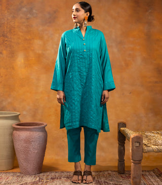 Teal Cotton Long Kurta