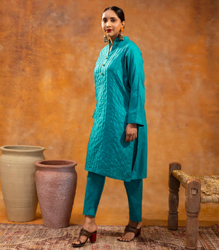 Teal Cotton Long Kurta