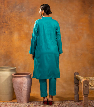 Teal Cotton Long Kurta